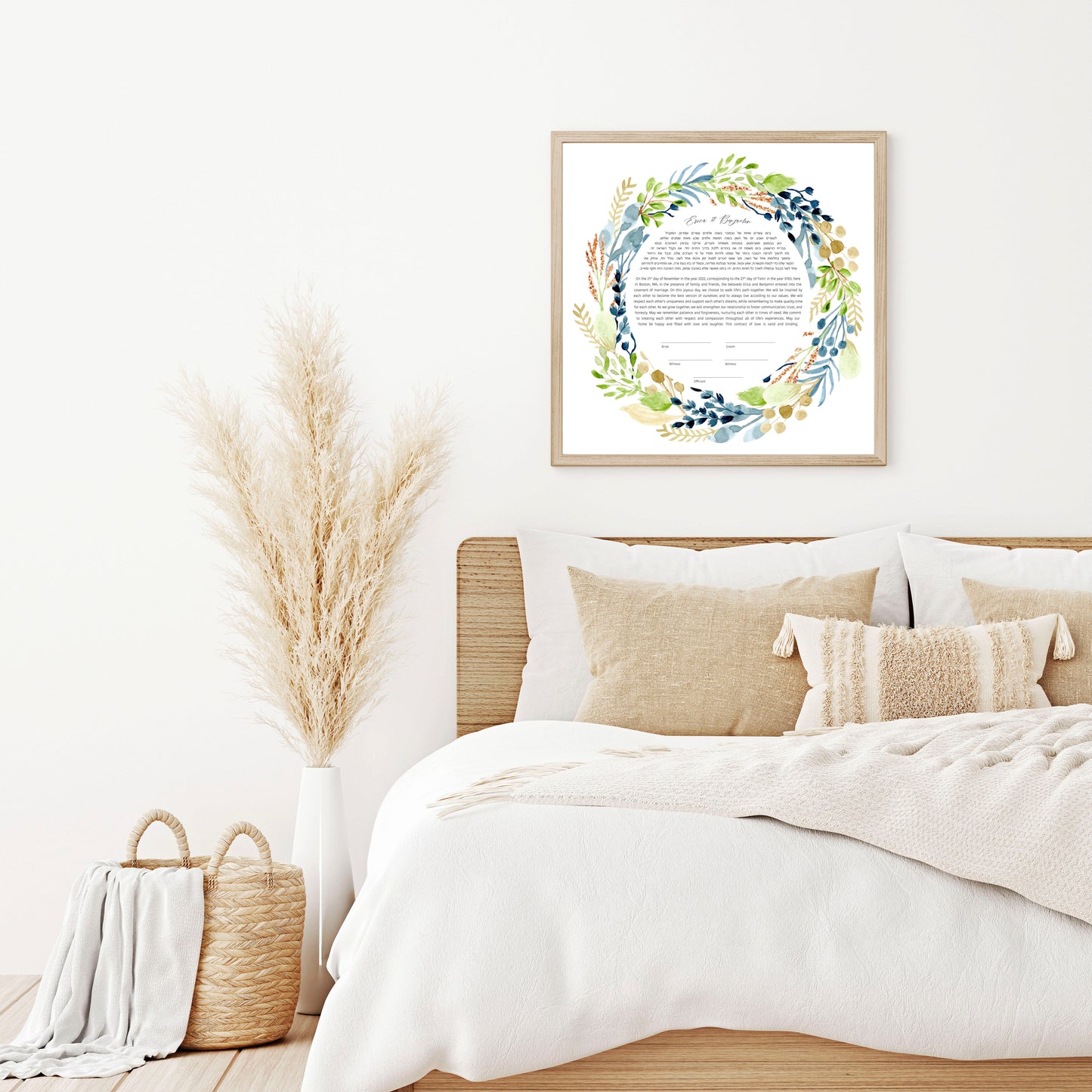 Blue & Green Floral Leaf Ketubah