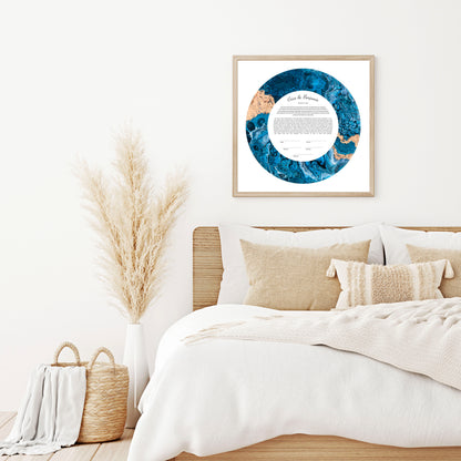 Blue and Gold Acrylic Pour Ketubah