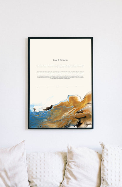 Blue and Gold Acrylic Pour Ketubah