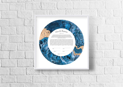 Blue and Gold Acrylic Pour Ketubah
