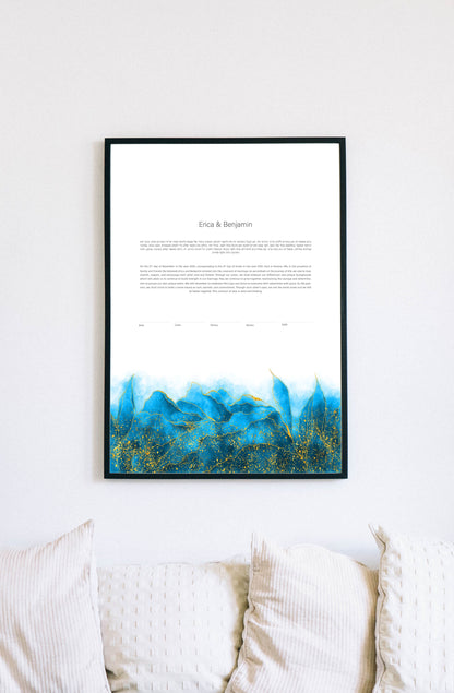Blue and Gold Leaf Ketubah