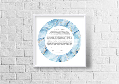 Blue and Gold Marble Watercolor Ketubah