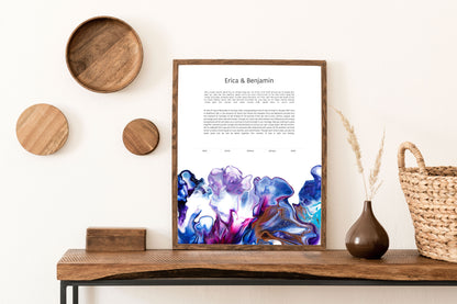 Blue and Purple Acrylic Pour Ketubah