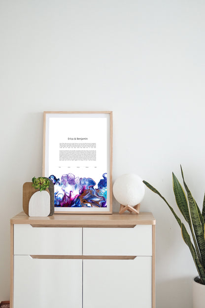 Blue and Purple Acrylic Pour Ketubah