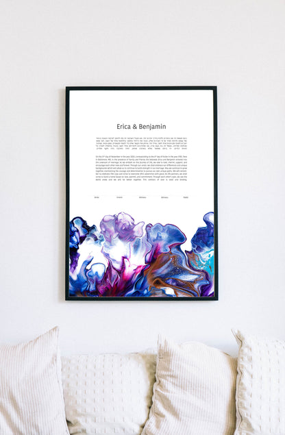 Blue and Purple Acrylic Pour Ketubah