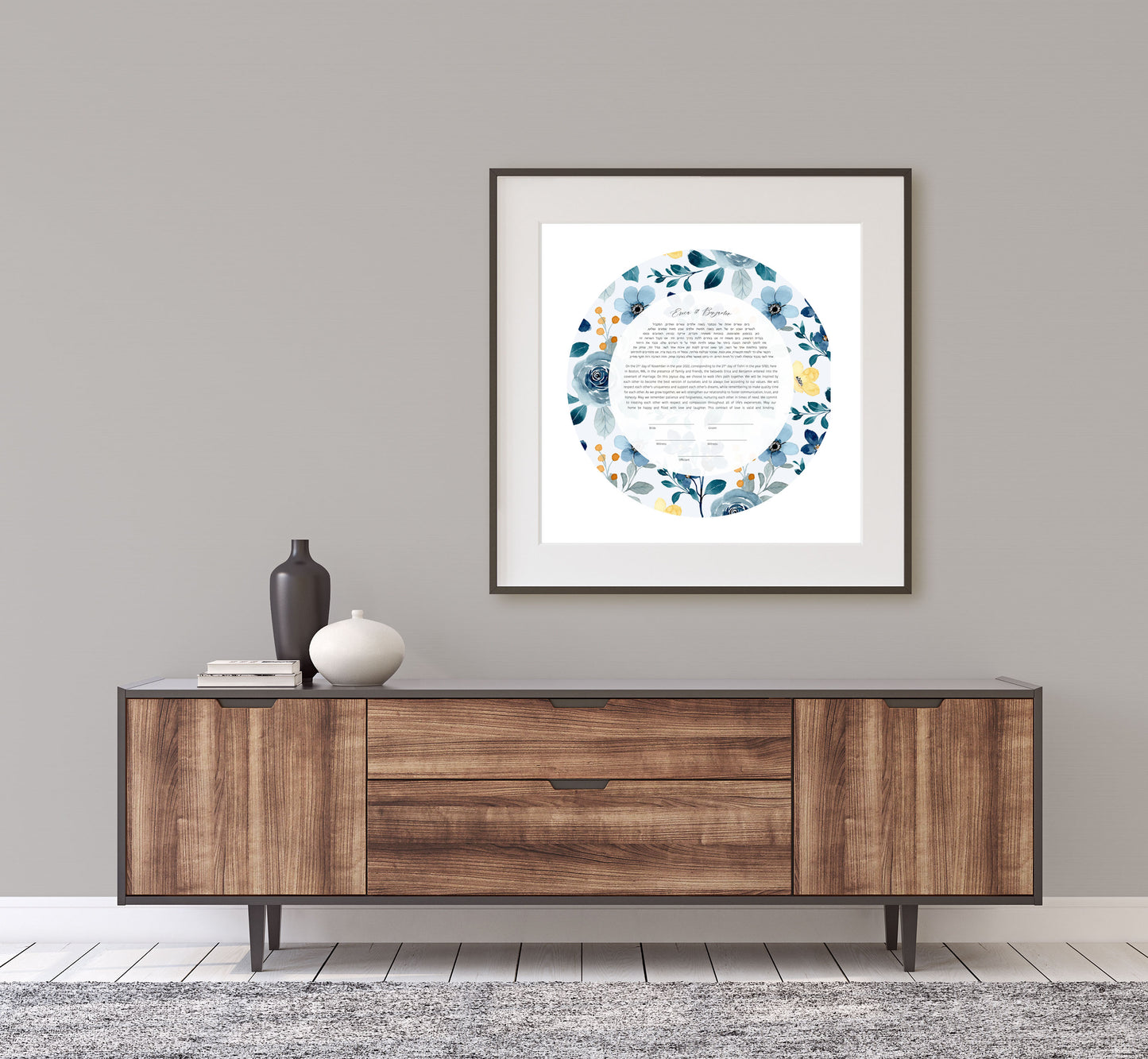 Blue and Yellow Floral Watercolor Ketubah