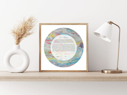 Colorful Acrylic Pour Circle Ketubah