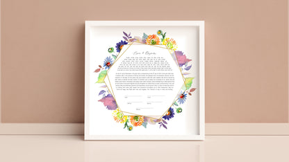 Colorful Watercolor Floral and Gold Ketubah