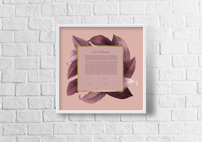 Dusty Pink and Gold Leaf Modern Ketubah