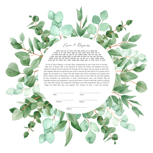 Eucalyptus Leaf Round Watercolor Ketubah