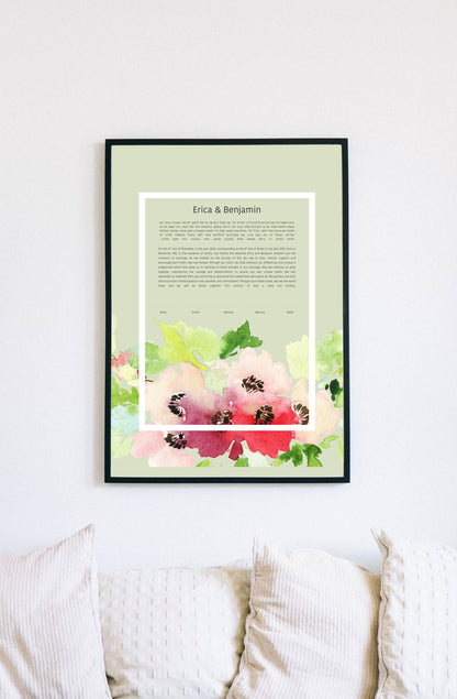 Floral Watercolor Green Ketubah