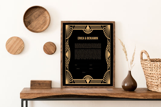 Gatsby Mid Century Modern Ketubah: Navy/Black and Gold Print Wedding Certificate  | Reform, Secular, Interfaith, LGBTQ+