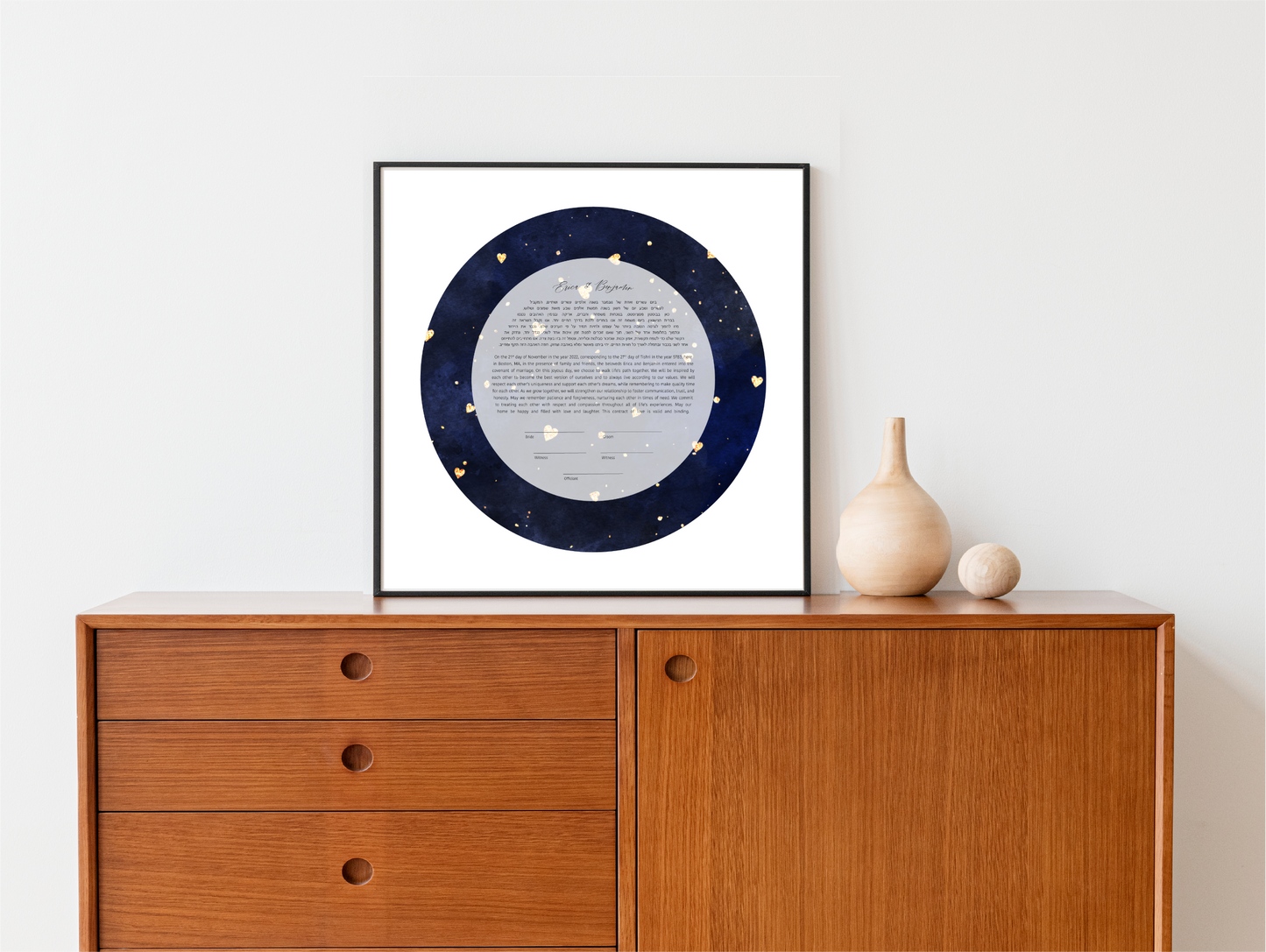 Gold Heart Navy Watercolor Ketubah