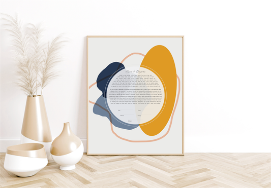 Abstract Geometric Blue & Gold Modern Ketubah