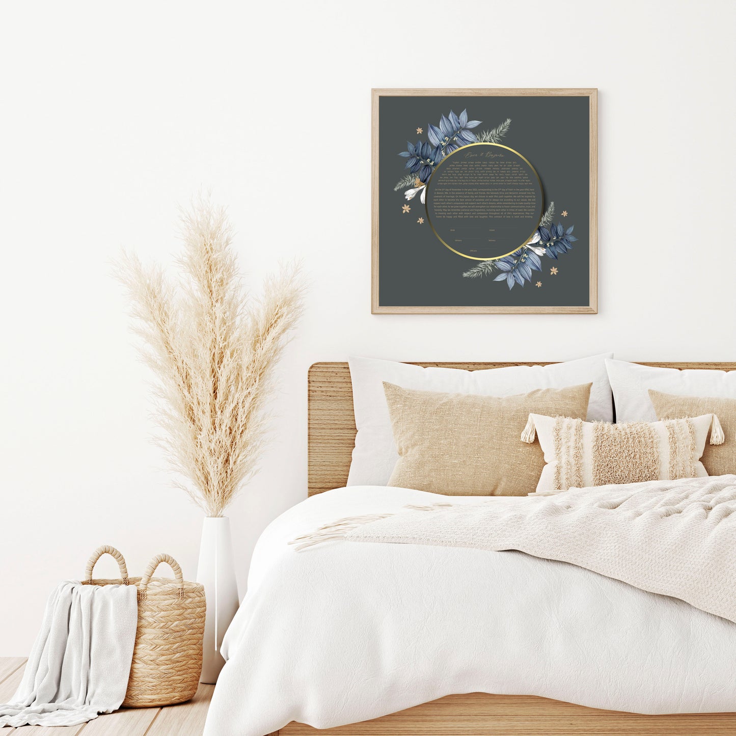 Gold Ring and Blue Leaf Ketubah