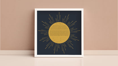 Gold Sun Rays Blue Modern Ketubah