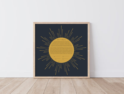 Gold Sun Rays Blue Modern Ketubah