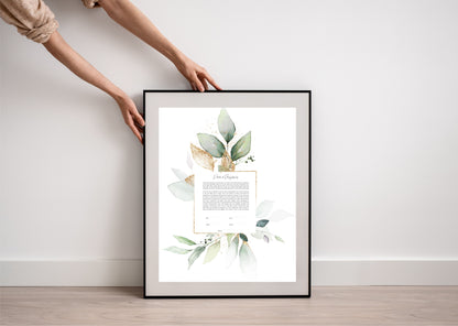 Gold & Green Leaf Watercolor Ketubah