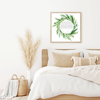 Green Leaf Watercolor Round Ketubah