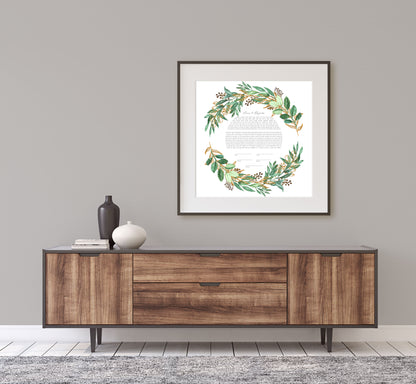 Green Leaf & Gold Watercolor Ketubah