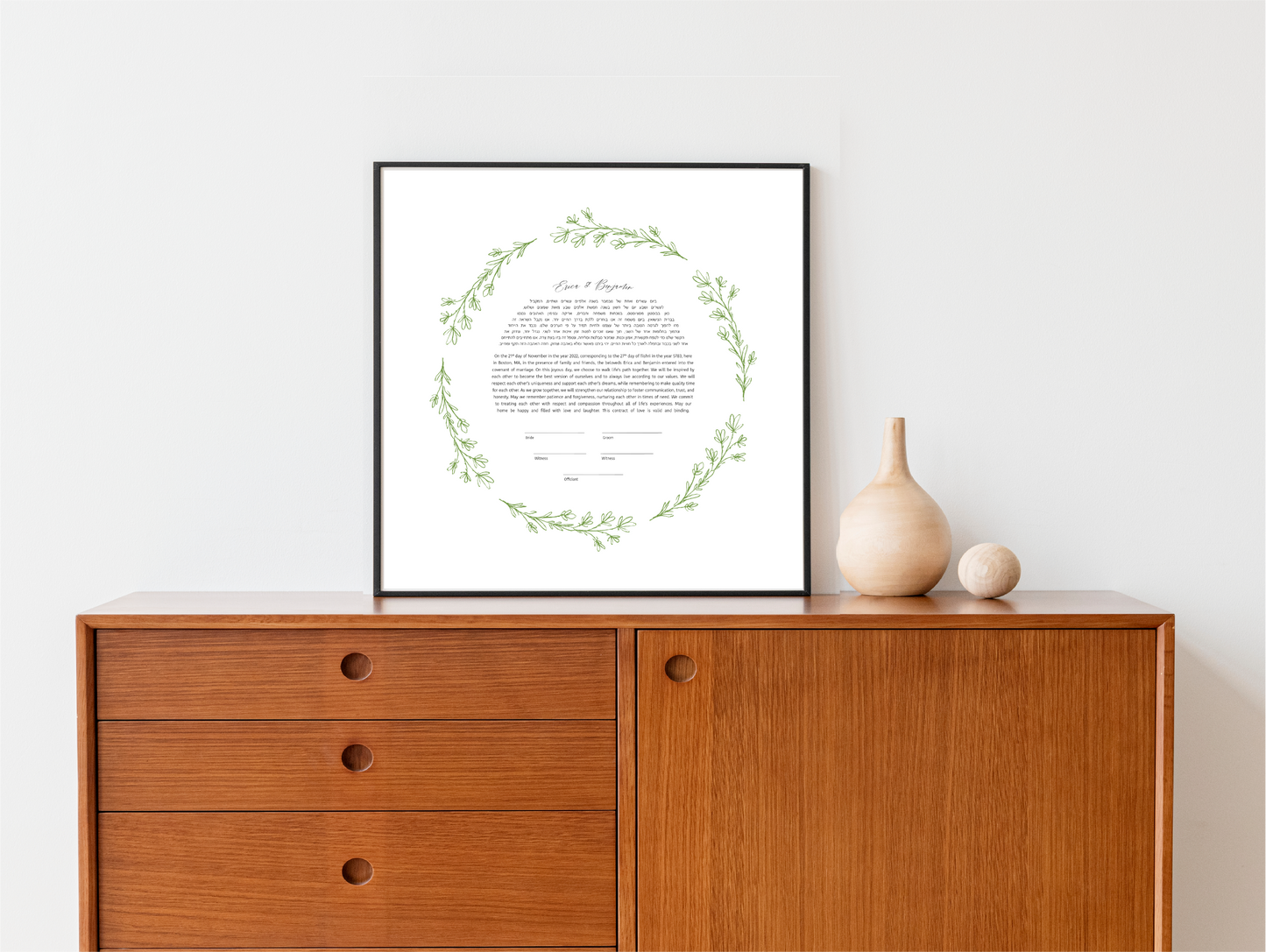 Simple Green Leaf Line Drawing Ketubah