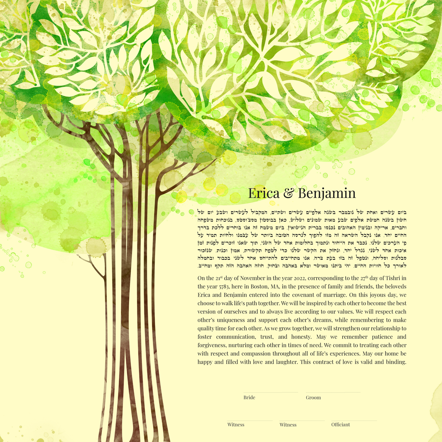 Tree of Life Green Watercolor Ketubah