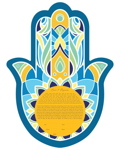 Hamsa Blue & Gold Modern Ketubah