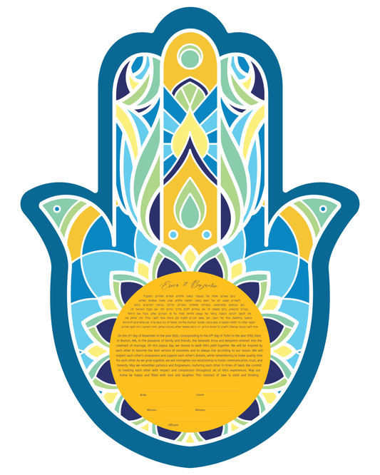 Hamsa Blue & Gold Modern Ketubah