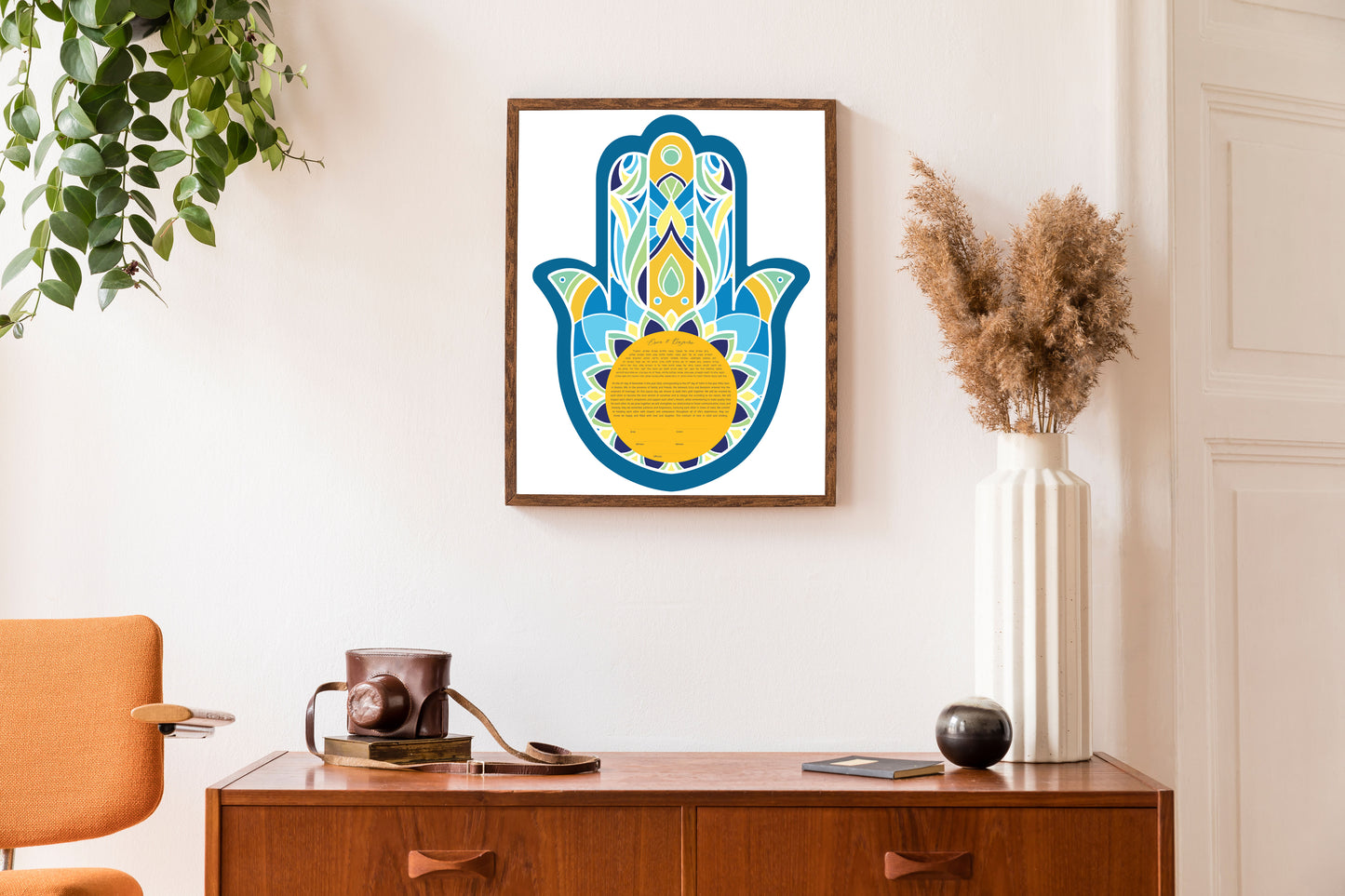 Hamsa Blue & Gold Modern Ketubah