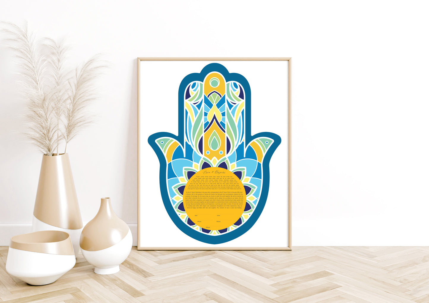 Hamsa Blue & Gold Modern Ketubah