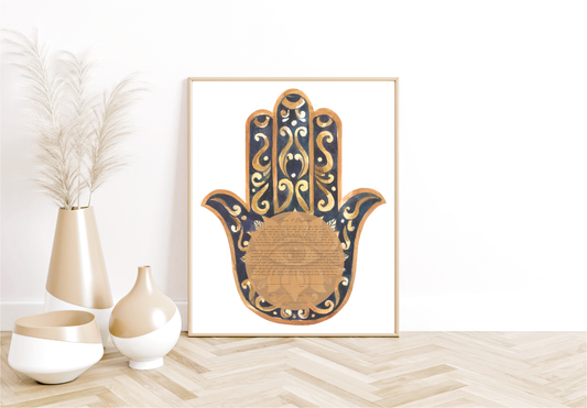 Vintage Painted Hamsa Gold Ketubah