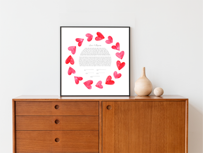 Pink Hearts Watercolor Ketubah
