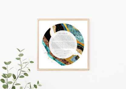 Marble Blue Gold & Black Ketubah