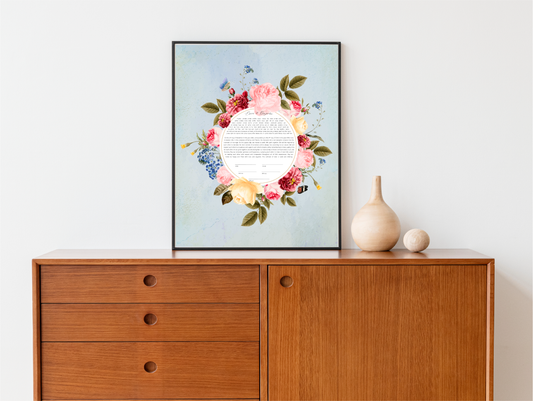 Marble and Rose Floral Ketubah