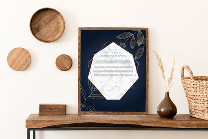 Marble, Gold Leaves & Navy Ketubah