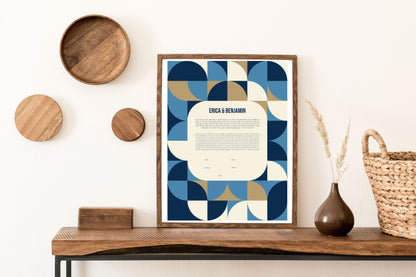 Mid Century Modern Blue and Gold Geometric Ketubah