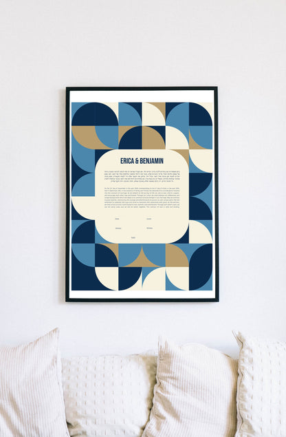 Mid Century Modern Blue and Gold Geometric Ketubah