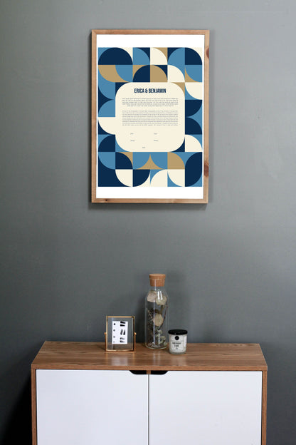 Mid Century Modern Blue and Gold Geometric Ketubah