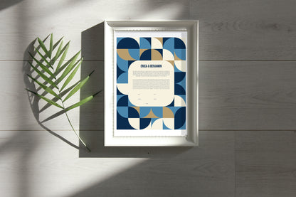 Mid Century Modern Blue and Gold Geometric Ketubah