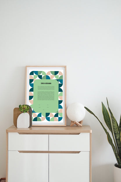 Mid Century Modern Blue and Green Geometric Ketubah