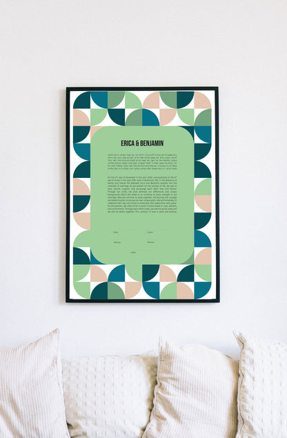 Mid Century Modern Blue and Green Geometric Ketubah