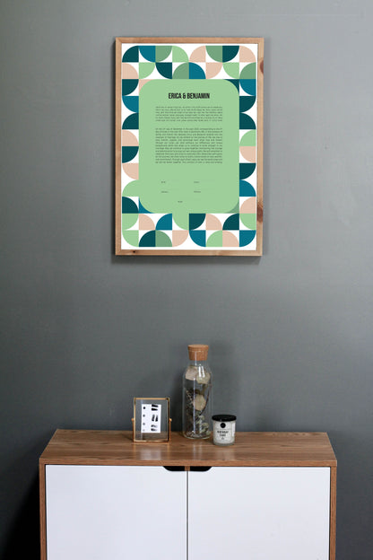 Mid Century Modern Blue and Green Geometric Ketubah