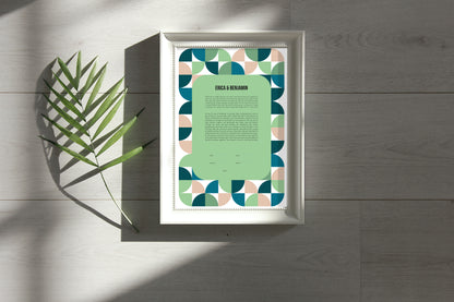 Mid Century Modern Blue and Green Geometric Ketubah