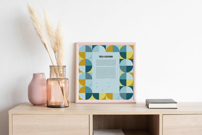 Mid Century Modern Blue and Yellow Ketubah