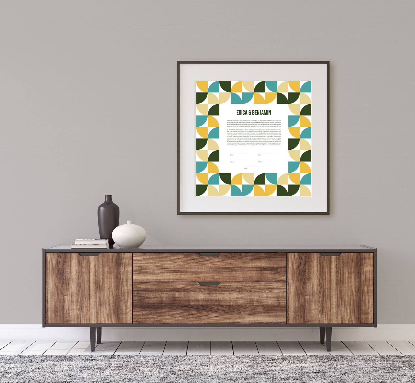 Mid Century Modern Green and Yellow Geometric Ketubah