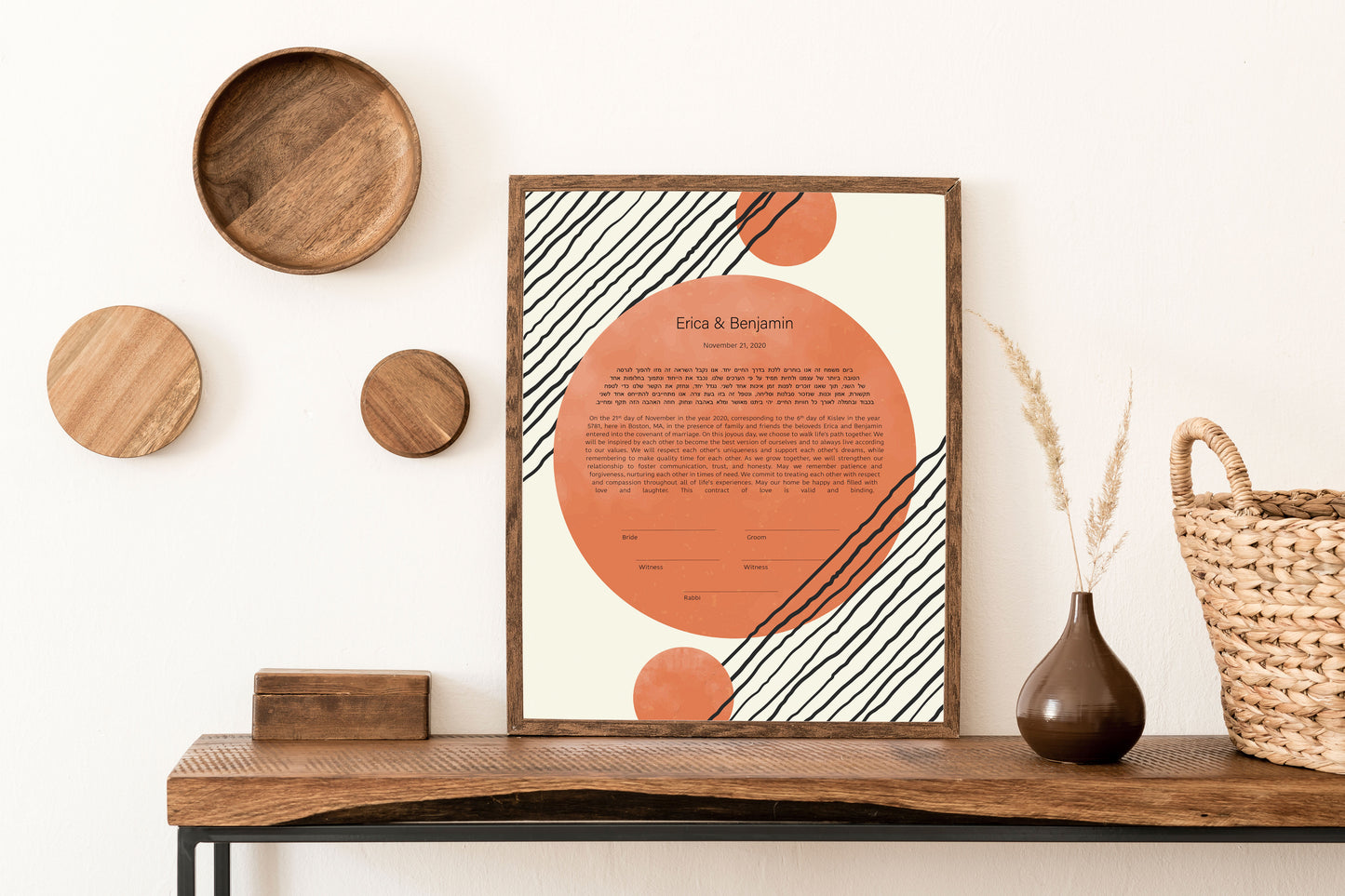 Mid Century Modern Orange Circle Ketubah