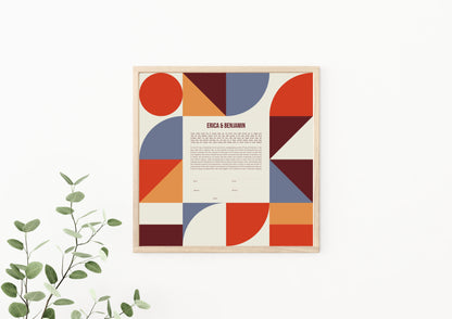 Mid Century Modern Red Geometric Ketubah