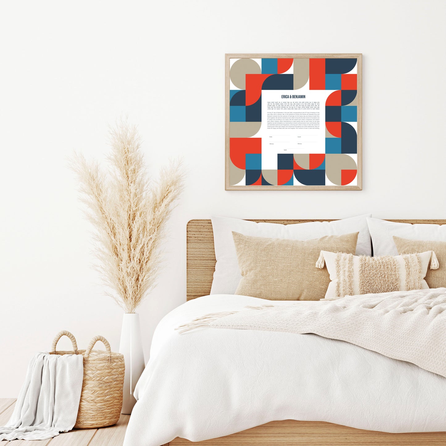 Mid Century Modern Red and Blue Geometric Ketubah