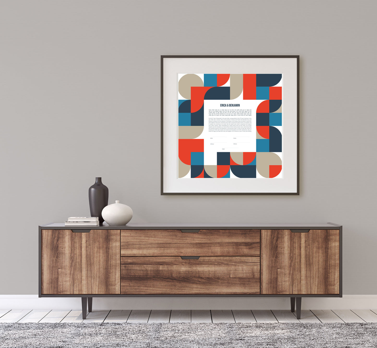 Mid Century Modern Red and Blue Geometric Ketubah