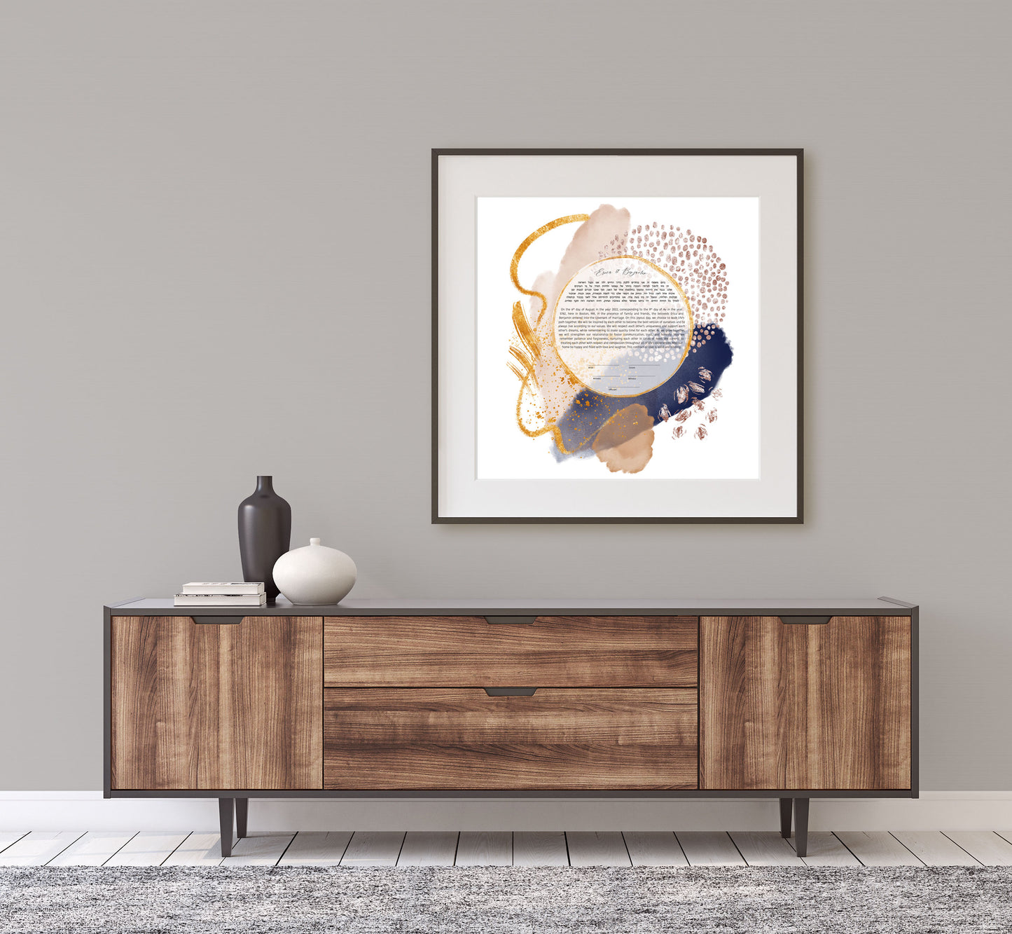 Midcentury Modern Blue and Gold Abstract Ketubah